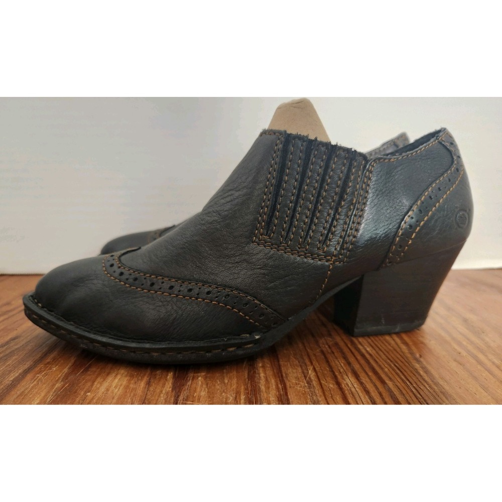 Born Chattel Brogue Black Leather Wingtip Western Slip-On Ankle Boots Size 9.5